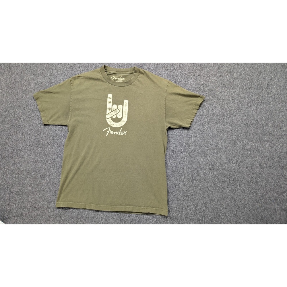 Fender Shirt Mens Large Green Cotton Rock On Graphic Logo Spirit Of Rock Grunge